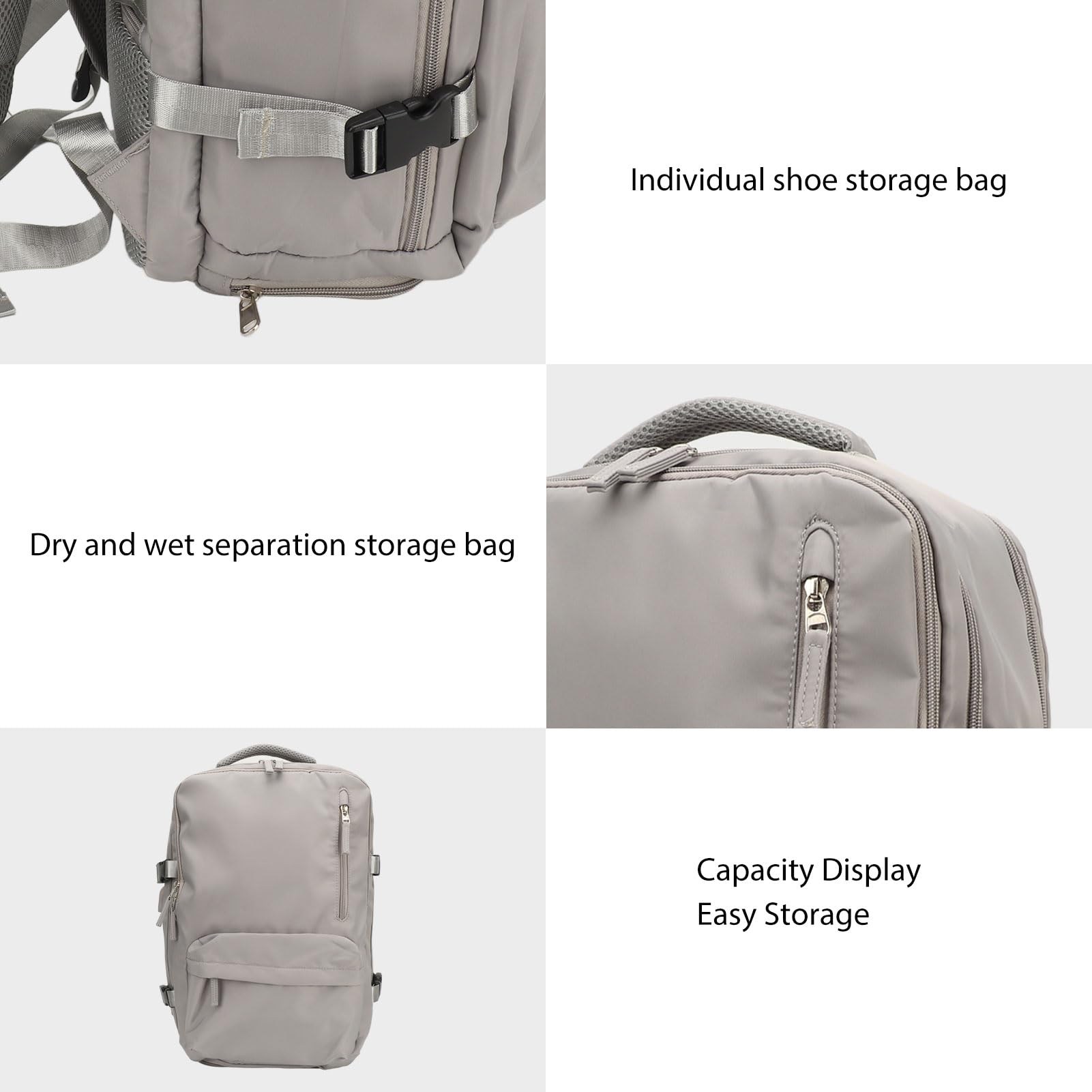 Zaino da Viaggio da Donna, Zaino Leggero di Grande capacità, Borsa per Bagagli e Dispositivi Elettronici (Grigio)