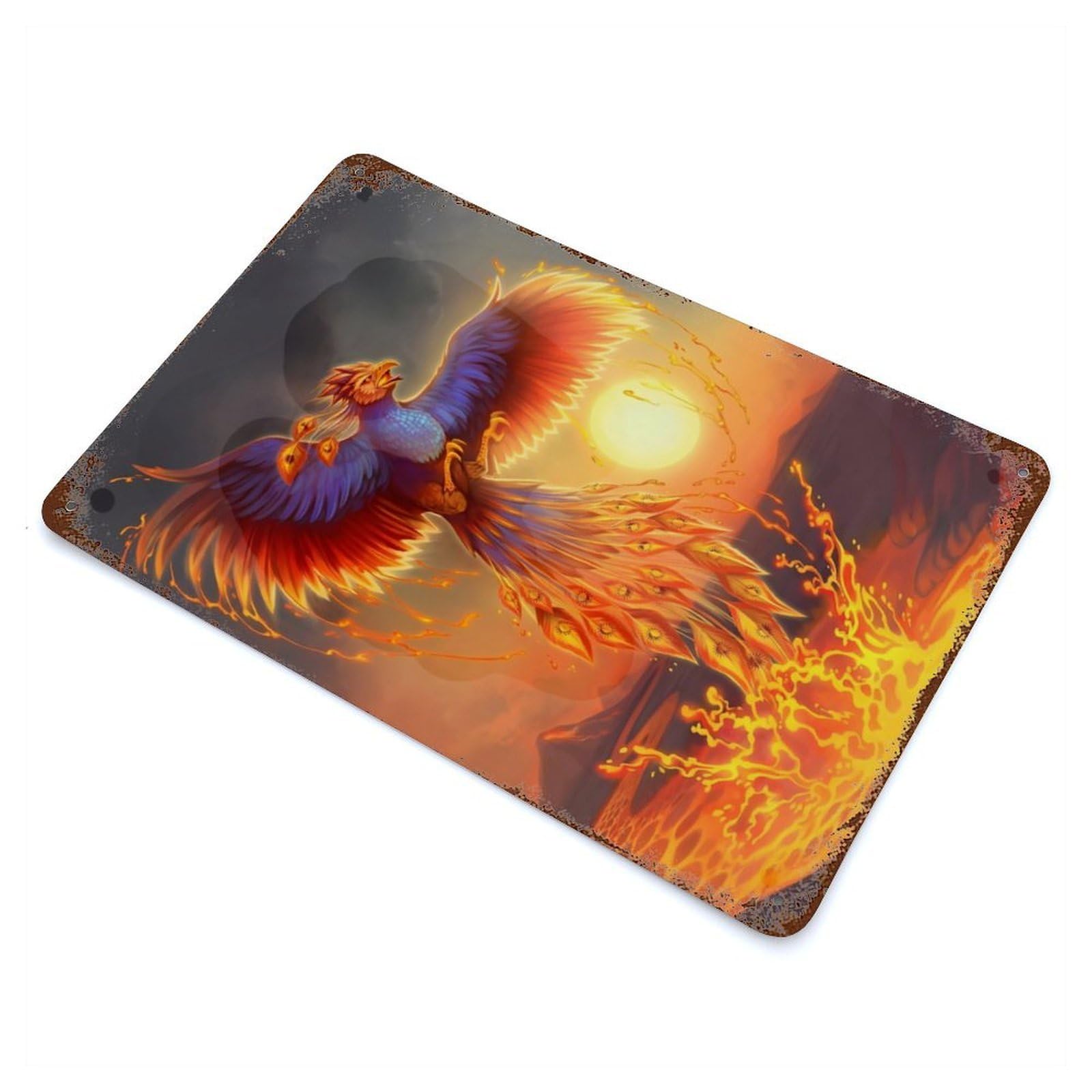 Garage Style Phoenix Mythology Fire Art Vintage Rust Metal Sign 11.8"x7.9", Vintage Wall Decor for Bar And Workshop