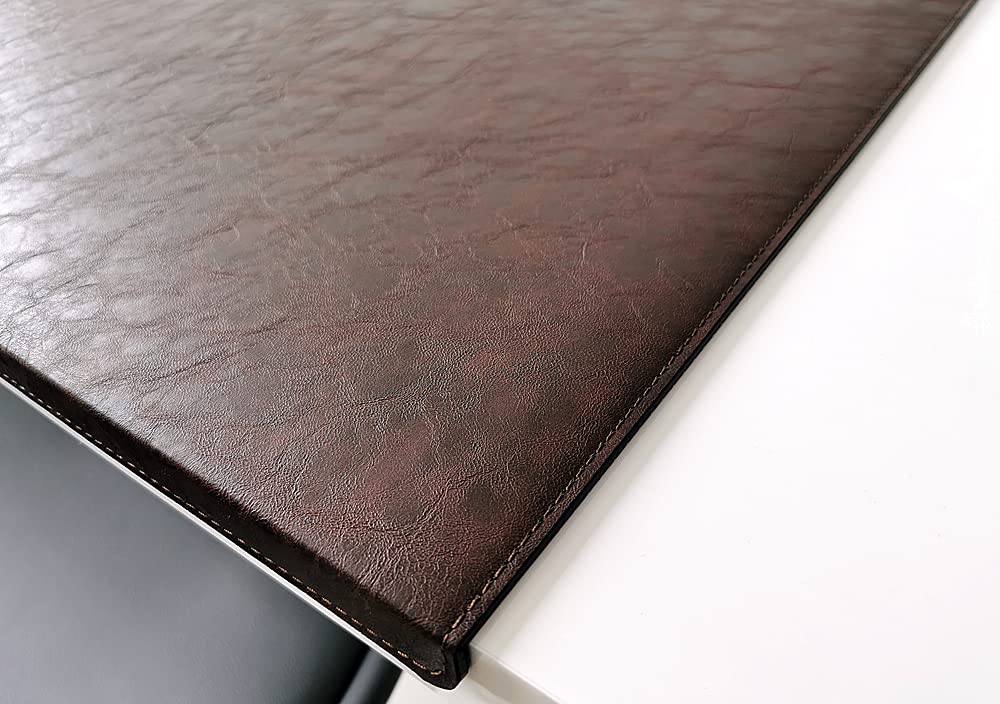 Gewinkelte Schreibtischunterlage mit Kantenschutz in Lora Leder 60 x 38 dunkel braun