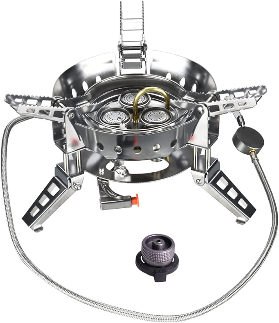 Portable Outdoor Windproof Cooking Burner High Power Camping Gas Stove 6800W (Color : Stove and Adapter)