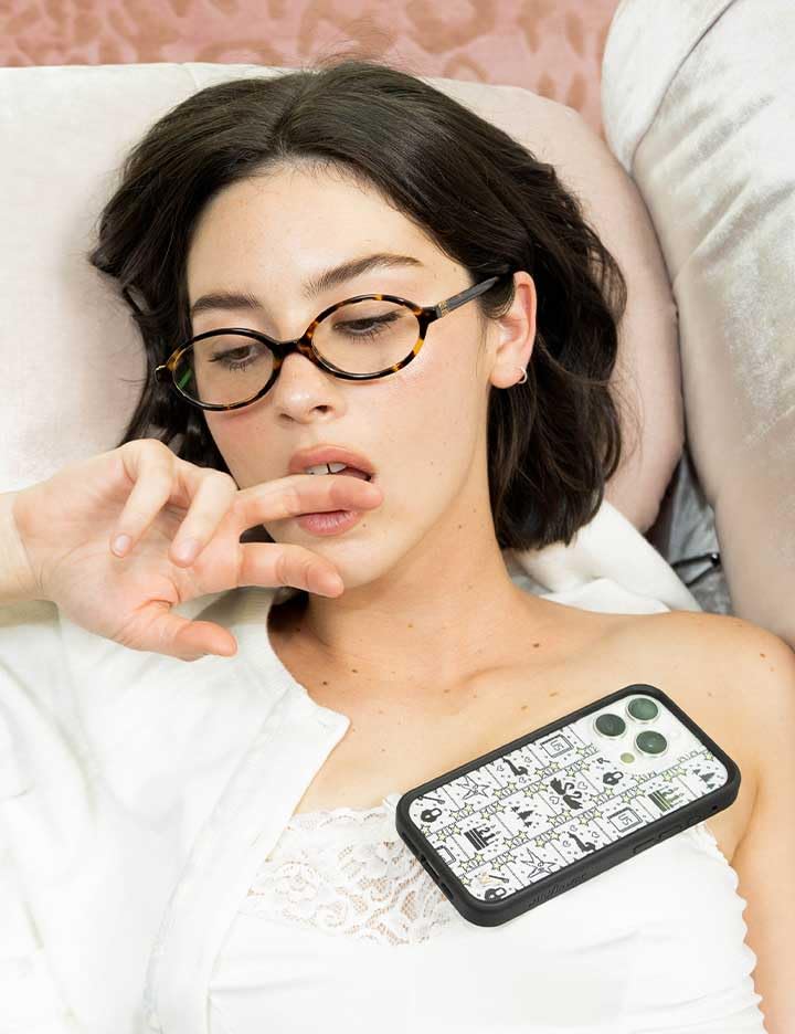 Image of Wildflower Cases - Compatible with iPhone 16 | Protective Black Bumper, 6.5ft Drop Test Certified, Women Owned Small Business | Aesthetic Green Stars Music Trendy | Collab - Gracie Abrams