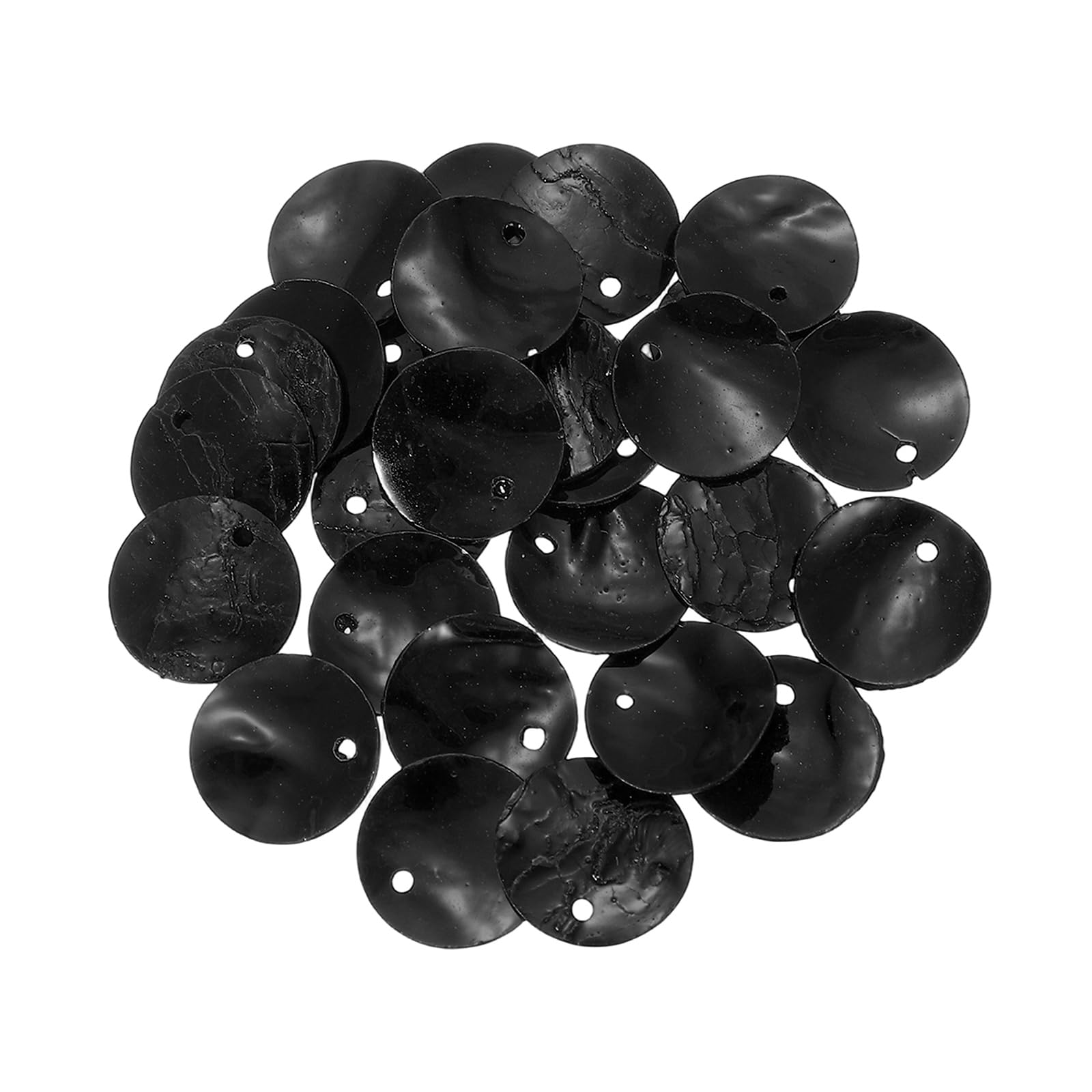 sourcing map 30Pcs Capiz Shells, 1.5cm/0.6" Round Black Shells with a Hole for Seashell Wind Chimes Curtain Shell Garland DIY Jewelry Craft Wedding Home Decoration, Black