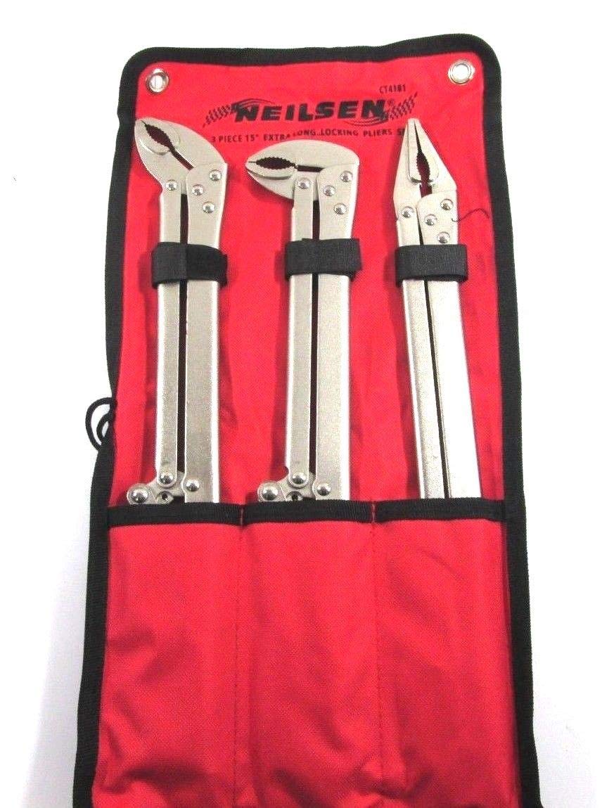 15" Extra Long Locking Pliers Straight Bent Nose Set Mole Grip Clamp (Ct4181) 5055282041819
