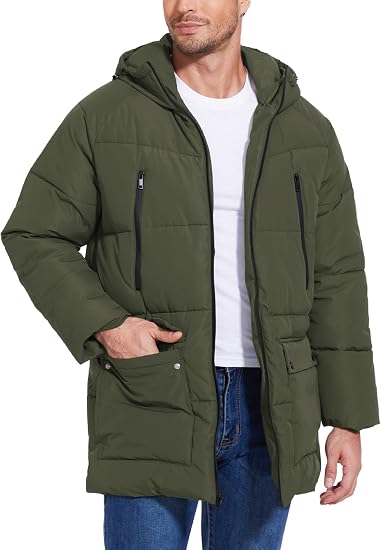 Flygo Mens Long Parka Winter Coats Heavy Warm Hooded Puffer Jackets