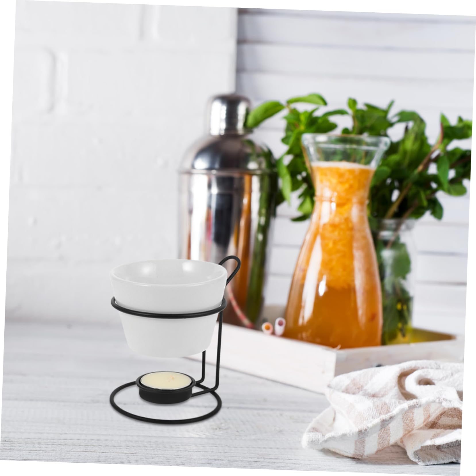 FUNOMOCYA Ceramic Butter Cheese Warmer Fondue Pot Set Multi-functional Quick Heat Easy Cleaning