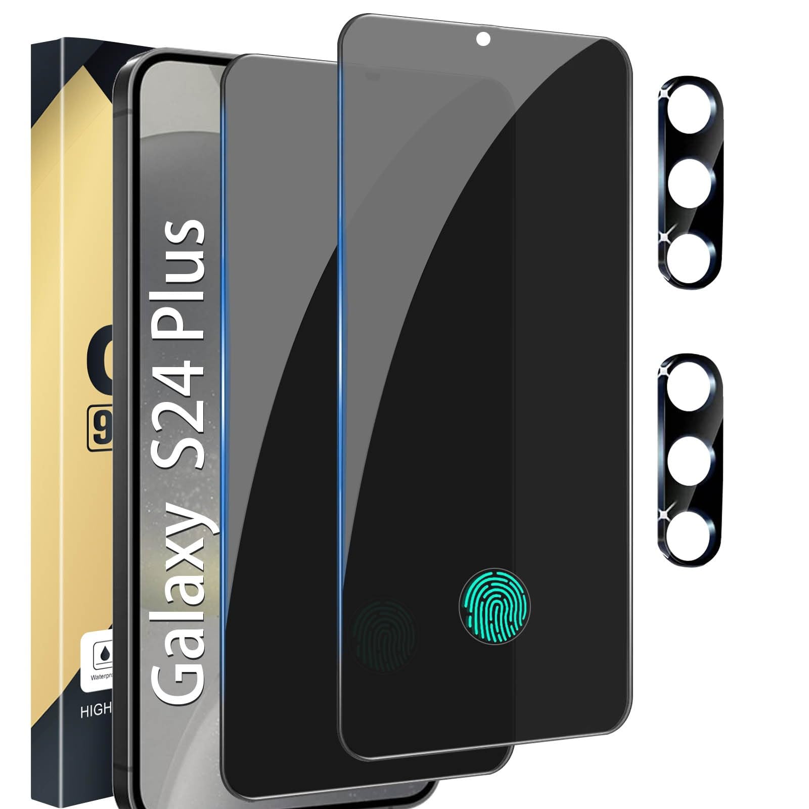 [2+2 Pack] Privacy Screen Protector Compatible with Galaxy S24 Plus with Camera Lens Protector, High Clarity, Anti-Spy Tempered Glass