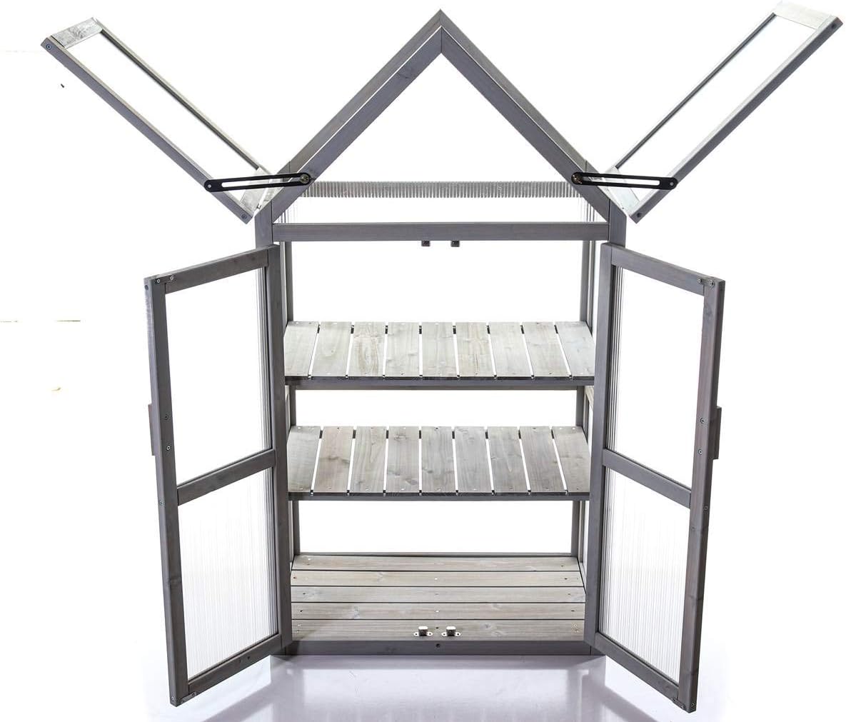 Gardman R70200425 Dove Gray Wooden Growhouse with UV Treated Polycarbonate Glazing and Adjustable Shelves. Dimentions:16" x 28" x 52" inches (LxWxH)