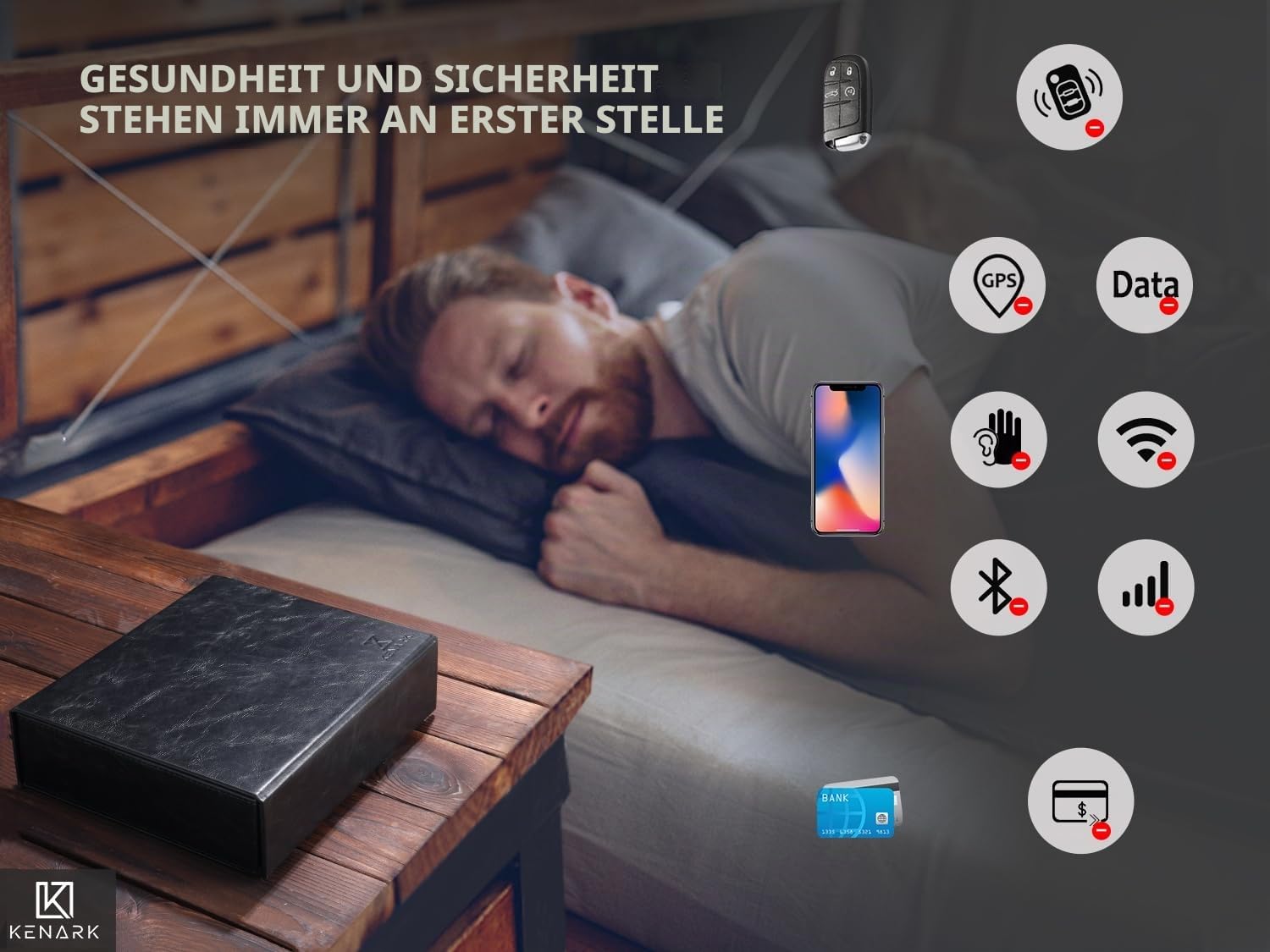 KK7 PLUS-BK Faraday Box mit 2 Fächern, Großes Design zur Signalabschirmung für Autoschlüssel, Keyless Schutz, Premium Verarbeitung | 2 Steckplätze, RFID-Signalblockierung, Diebstahlschutz, Vintage-Faraday-Käfig, hochwertiges Protein-Leder