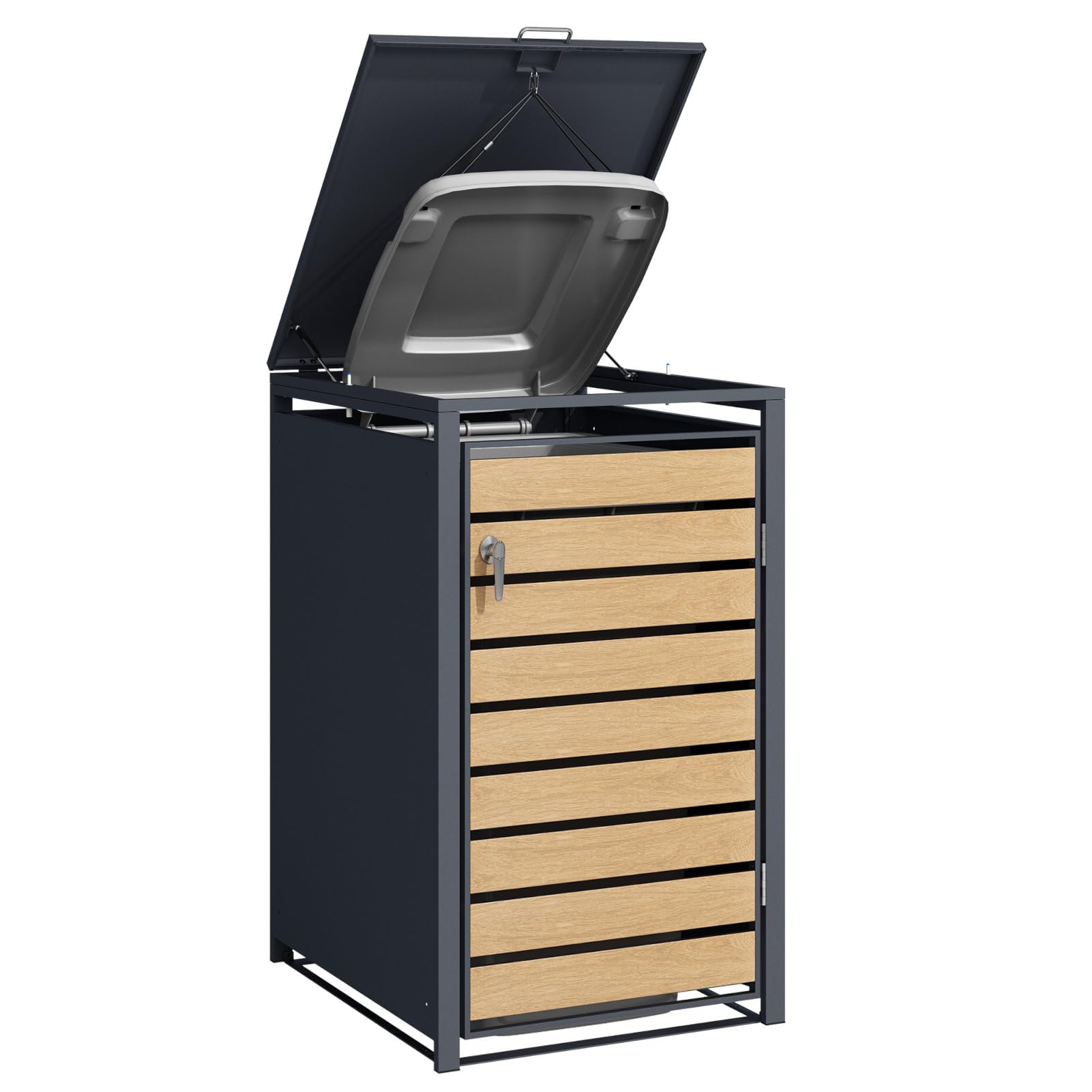 SCHARTEC® Mülltonnenbox 3er anthrazit mit Holz-Design erweiterbar 240l Mülltonnenverkleidung Mülltonnen Sichtschutz Unterstand