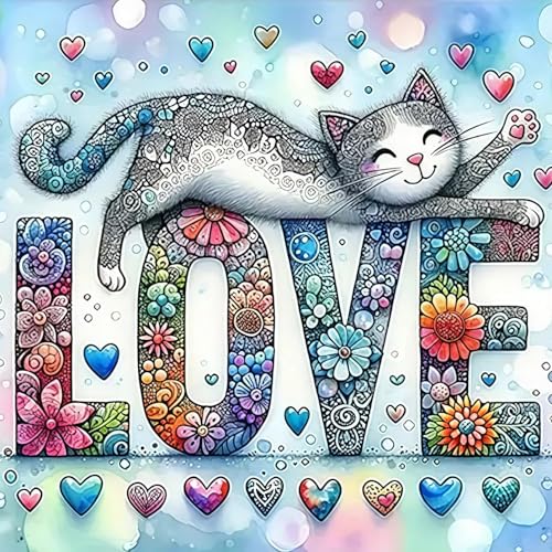 5D Gatto Diamond Painting Kit Completo, Pittura Diamante Fai Da Te Con Strass Rotondi, Adatto adulti e principianti, Kit Per Pittura Con Diamanti 5D, Diamond Painting Decorazione Parete Casa, 30x30 cm