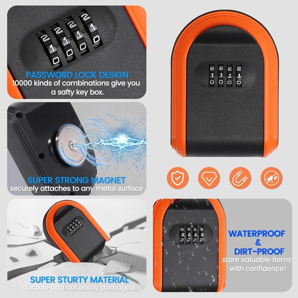 Caja Seguridad con Llave Magnética con Combinación 4 Dígitos para Ocultar la Cerradura Debajo Automóvil, Soporte Magnético para Llaves para Interiores y Exteriores para Viajes.