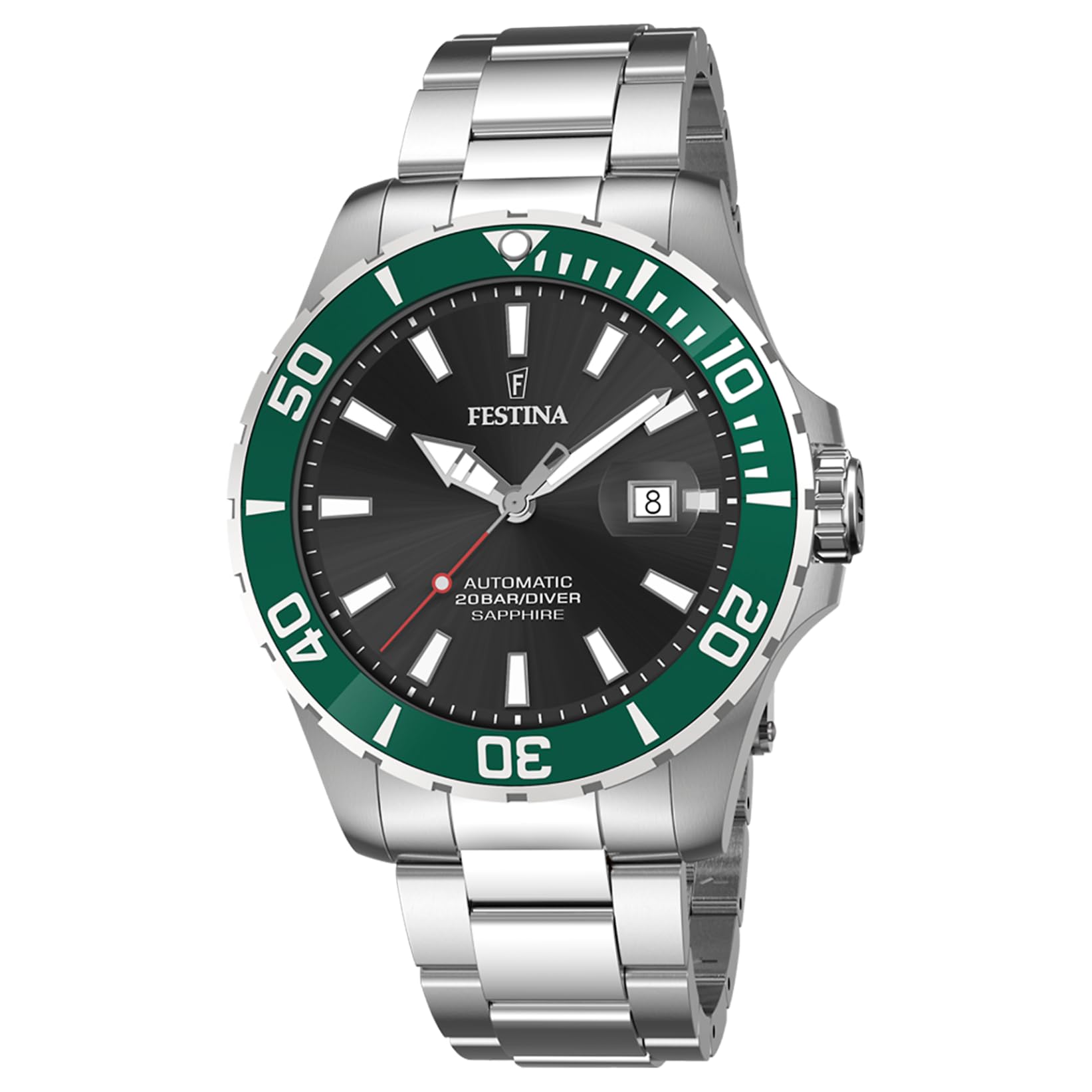 Festina Uhr Automatik Herren aus Edelstahl 316l Silberfarben | Analog, Herren, Kalender, Widerstandsfähiges Saphirglas, Wasserdicht 20 ATM F20531/2