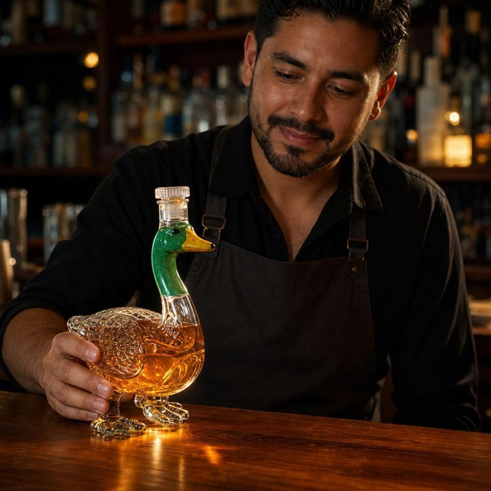 3D-Whiskey-Dekanter in Stockentenform, Glasdekanter, Textur, Likörbehälter, Bar, Zuhause, Party, lustiges Geschenk für Männer, Vater, Vater