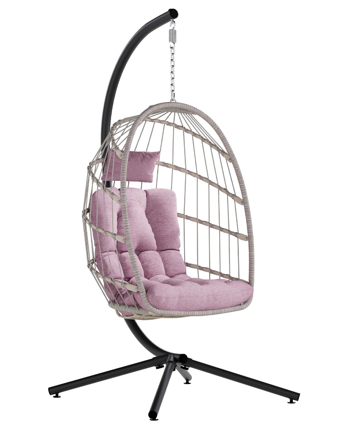 SWITTE Egg Chair Outdoor with Stand, Indoor Wicker Hanging Egg Swing, Pink