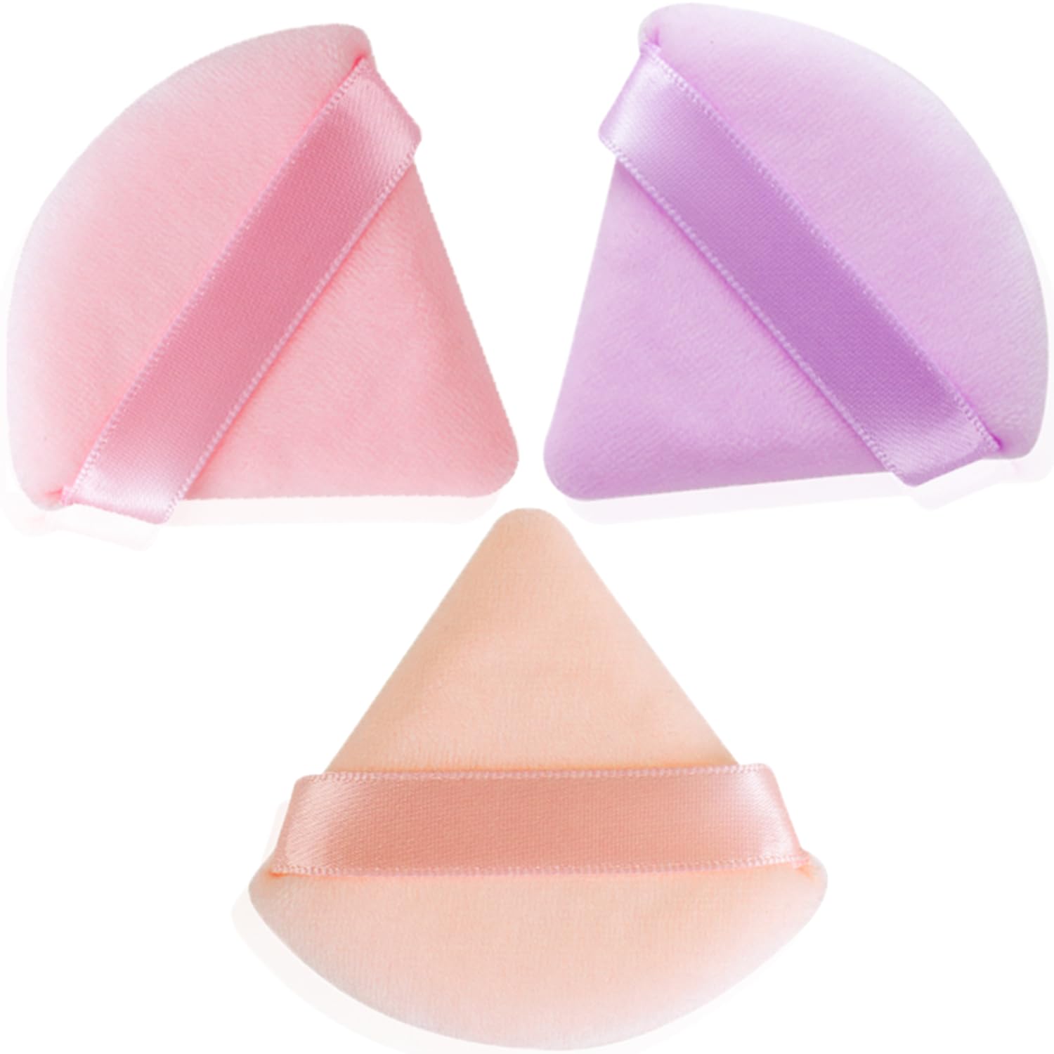 Beyond Basics Triangle Beauty Blender Powder Puff Soft Cotton Makeup Sponge Reusable Face Powder Sponges with Strap for Loose Powder Pink,Lite Pink and Purple. (3-Pack)