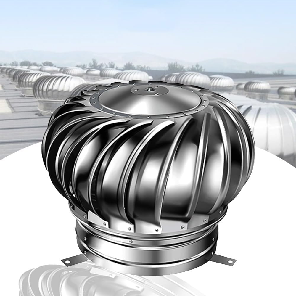 6in 8in Rotating Roof Vent - 304 Stainless Steel Turbine Air Vent for Attics, Houses, and Farms - Non-Powered Ventilator Cap (250mm/10in) - Weather Resistant