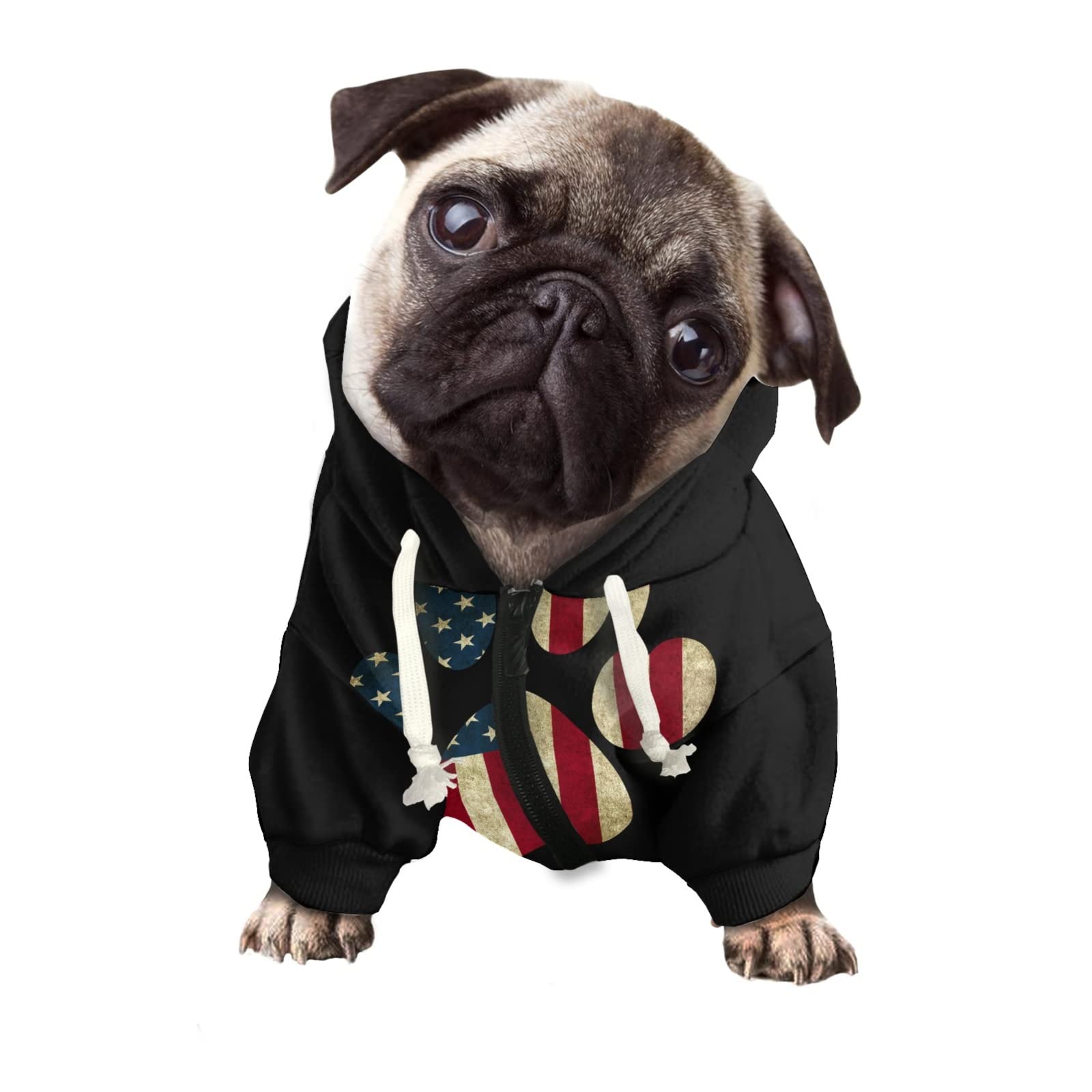 Howilath Dog Hoodie Clothes, American Flag Dog Paw Pattern Zipper Clothes, Dog Cat Hooded Shirts Sweatshirts - S — image 1