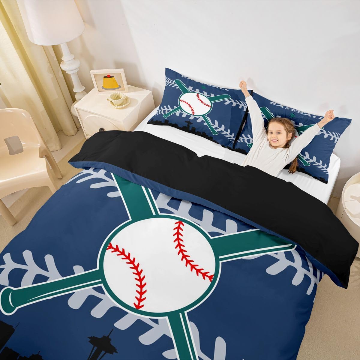 Erosebridal Teen Boy Sports Duvet Cover Full,Baseball Bedding Set for Boys Girls,Baseball Bat Ball Comforter Cover,Baseball Team Quilt Cover with 2 Pillowcases Bedroom Decor(Seattle)