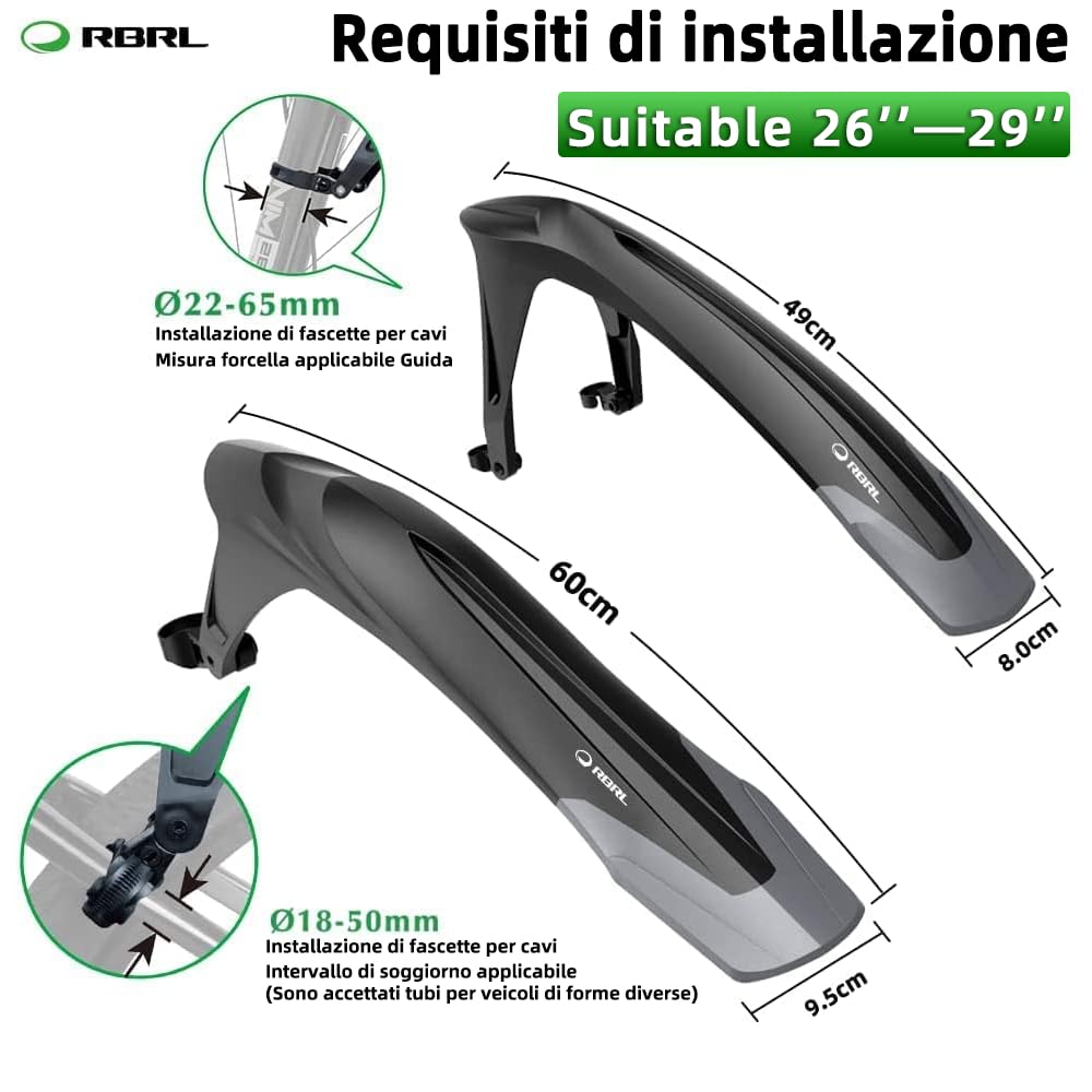RBRL Parafango Bici, Parafango MTB Regolabile, Parafanghi MTB Universale da 24-29 Pollici Ispessito e Allargato, Parafanghi Bici Elettrica/Mountain Bike per Proteggere da Spruzzi d'Acqua e Polvere