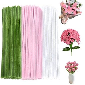 300 PCS Pipe Cleaners Craft Supplies Pink,Green,White Color Lily Flowers Thick Chenille Stems for Art and Crafts Projects Creative DIY Decorations Pink Lily Color