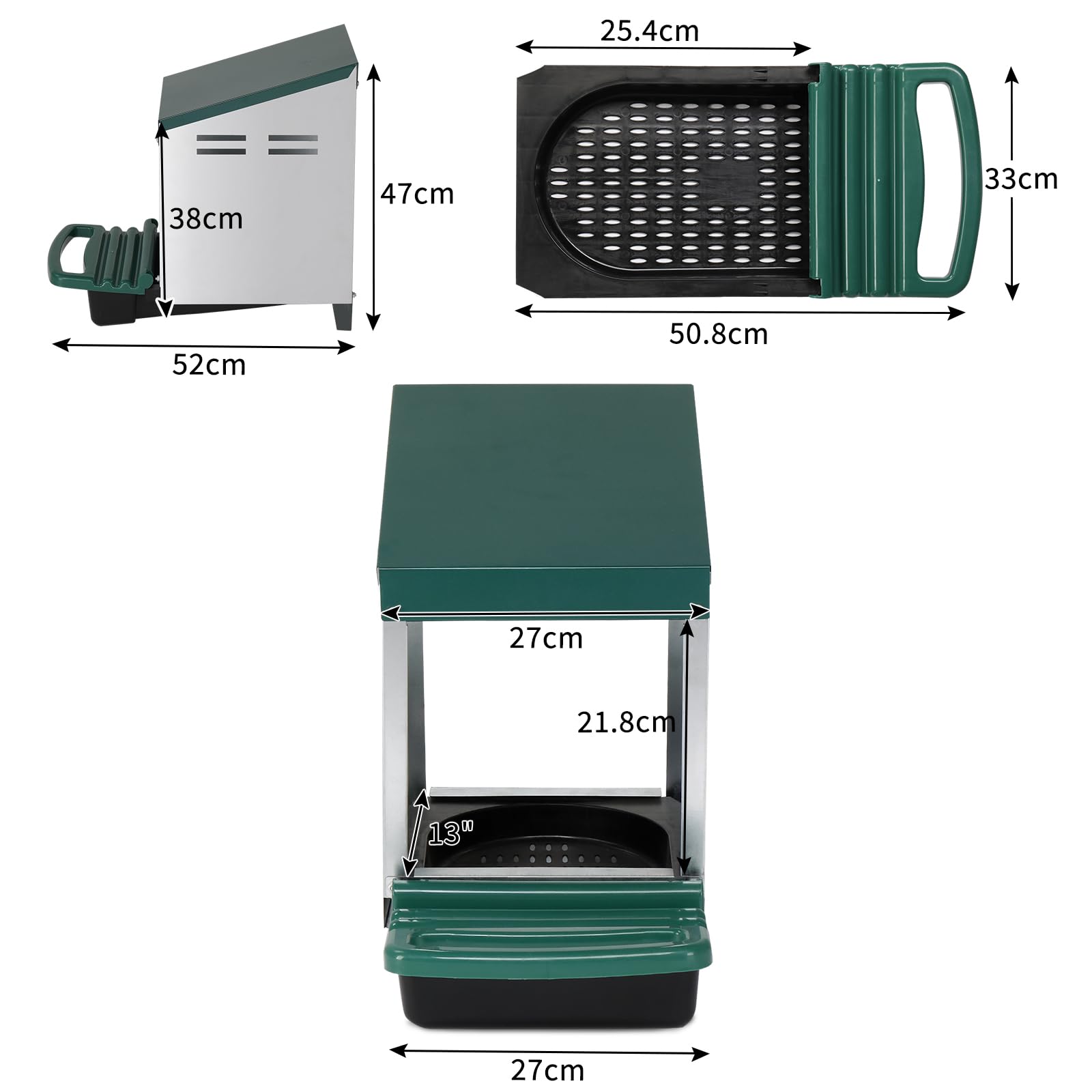 LEADZM Hühner Legenest 1 Abteile - Stabiles Metall Legenester für Hühner mit Eierfach, Hühnernest Abrollnes, Leicht zu reinigen, 27 x 52 x 47 cm, Grün