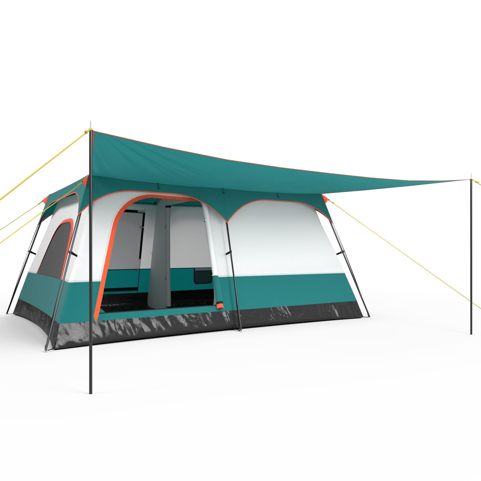GYMAX Tienda de Campaña con Toldo para 4-6/6-8/8-10 Personas, Tienda Grande con 2 Habitaciones, 2 Puertas, 2 Ventanas, Techo Doble Desmontable y Bolsa de Transporte, Ideal para Camping, Picnics