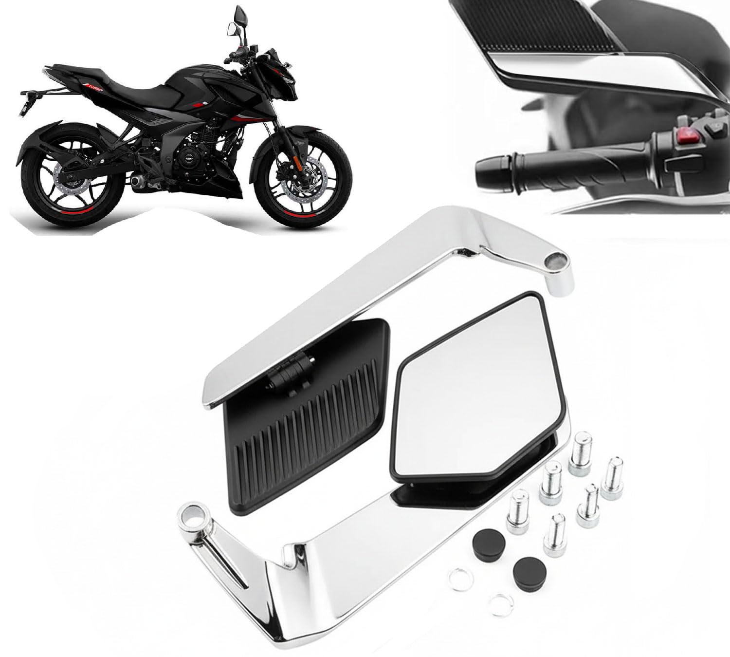 Auto Pearl Motorcycle Silver Mirrors Set Adjustable Rotating Rear