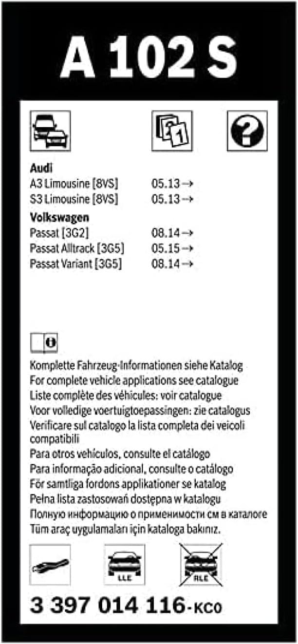 Bosch Aerotwin Aerotwin eA 102 S Tergicristalli Anteriori, Set di 2 Tergicristalli di Ricambio, con Adattatore Preassemblato, 650 mm / 475 mm - Confezione Salvaspazio