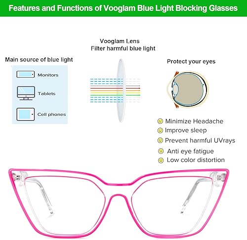 Miniatura 5 de VOOGLAM Gafas de gran tamaño con bloqueo de luz azul ojo de gato para mujeres anti fatiga ocular gafas Lyuba