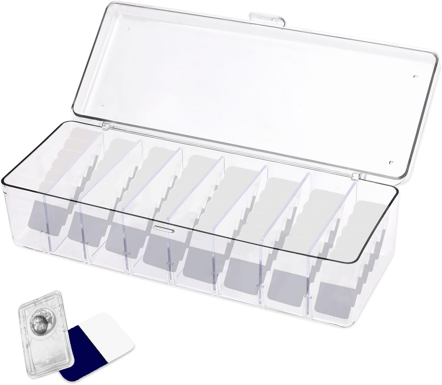 Colored Contact Lens Organizer Case, 8 Grids Daily Contact Lens Dispenser, Clear Acrylic Storage Box for All Brands Cosmetic Contact Lenses and Disposable Eye Contacts