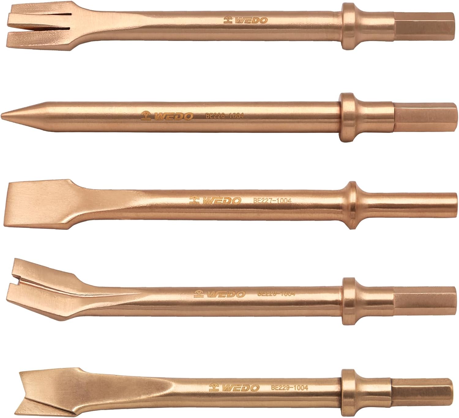 WEDO Air Hammer Pneumatic Chisel Bit,Non-Sparking Air Chisel,Tapered Head,Length 175mm,0.394 inch(10mm) Shank,Beryllium Copper,Non-Magnetic,DIN Standard, BAM & FM Certificate