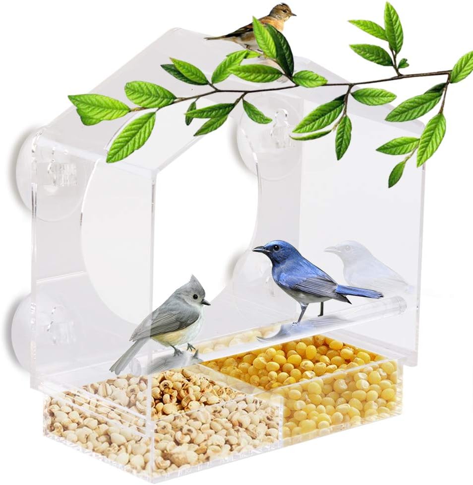 GROWNEER Window Bird Feeder, Window Birdhouse Feeders with