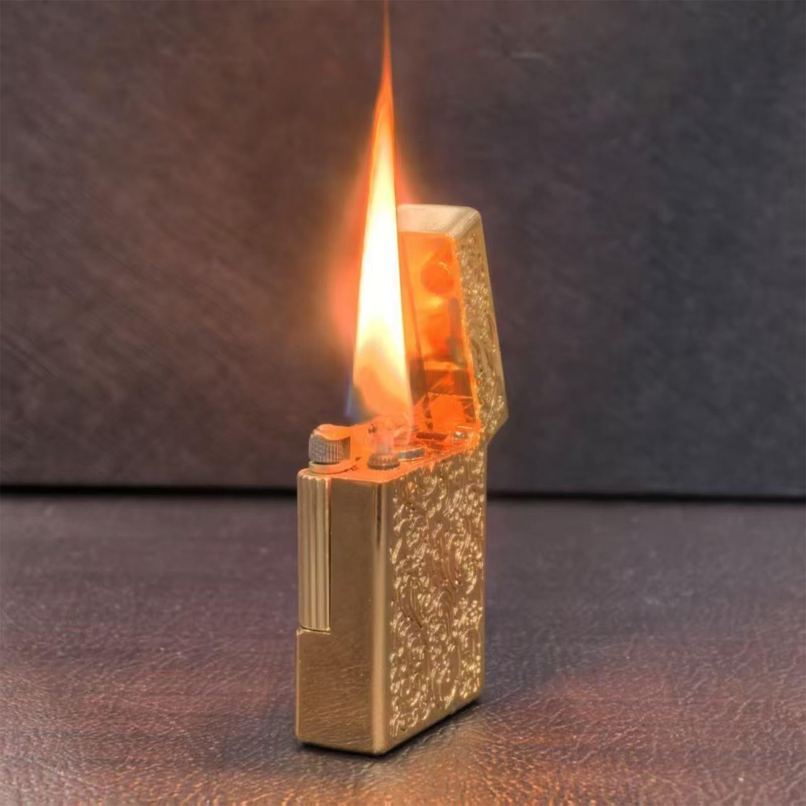 Encendedor de queroseno, ultrafino, resistente al viento, combustible recargable, encendido lateral abatible, regalo portátil para hombre (combustible no incluido)