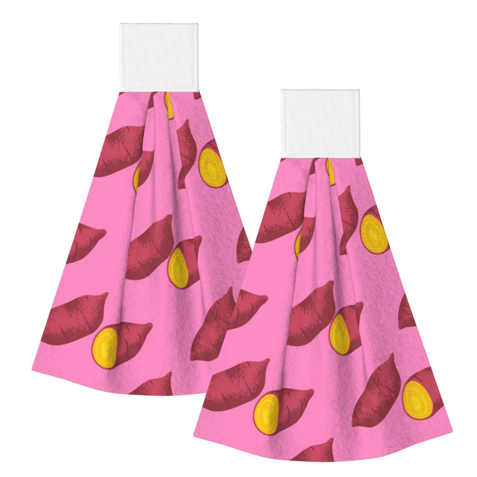 DOPKLNA Sweet Potato Pattern, 2 Pcs Hanging Coral Fiber Hand Towels for Bathroom, Absorbent Kitchen Towels