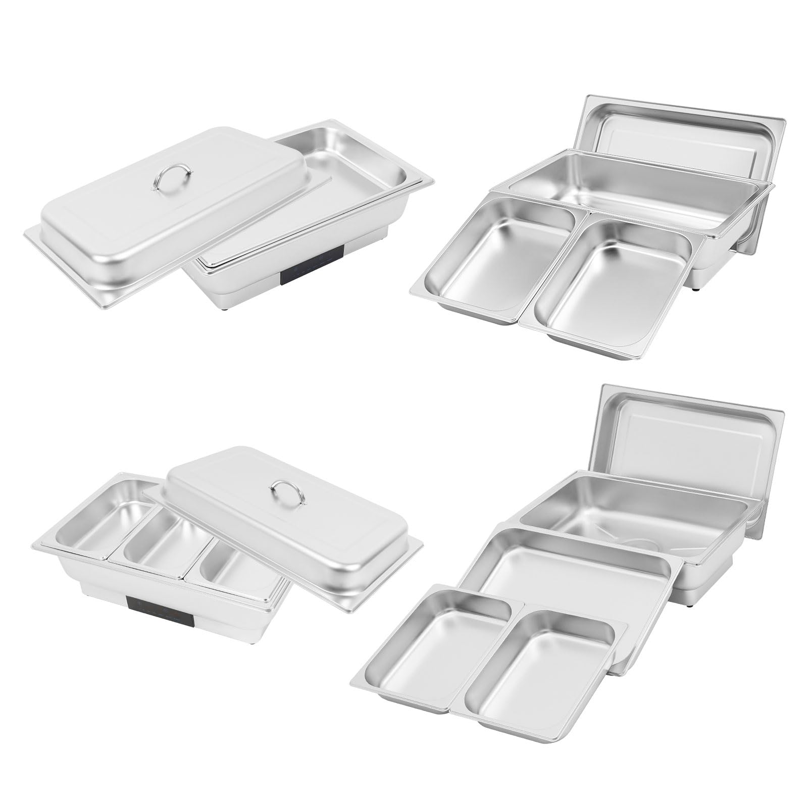 Elektryczny podgrzewacz do potraw Chafing Dish ze stali nierdzewnej do bufetu, 9 l, stal nierdzewna, 35 ~ 90 °C, 600 W, zestaw podgrzewaczy na imprezę cateringową, wymiary 56 x 36 x 26 cm (2 x 1/2 GN+
