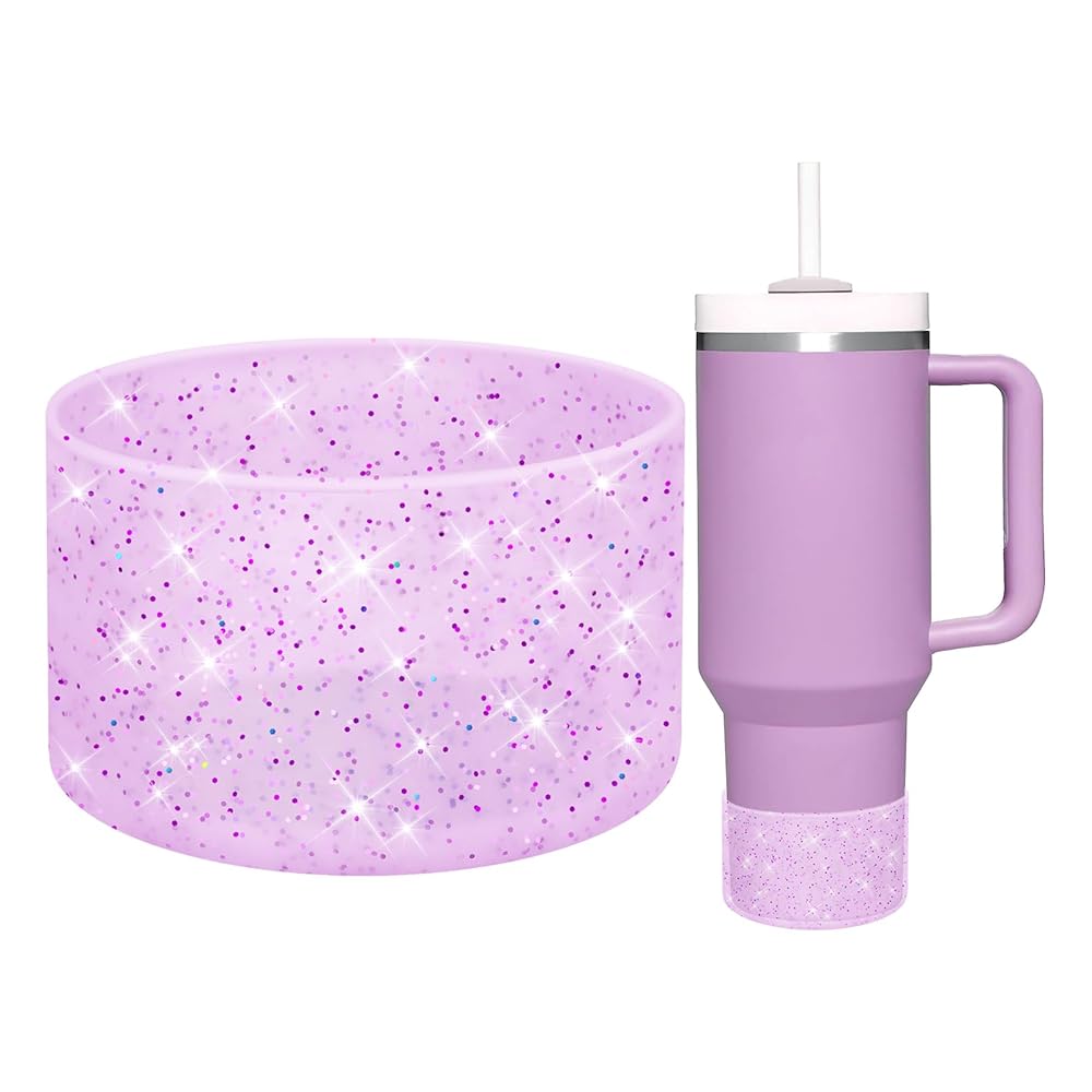 WUQID Protective Bling Silicone Boot Sleeve, Compatible with Stanley Tumbler 20-40oz & Hydro Flask Bottle 12oz-24oz, Glitter Reduces Dents Sleeve Cover for More Bottles/Tumblers Bottom of 2.83-2.95in