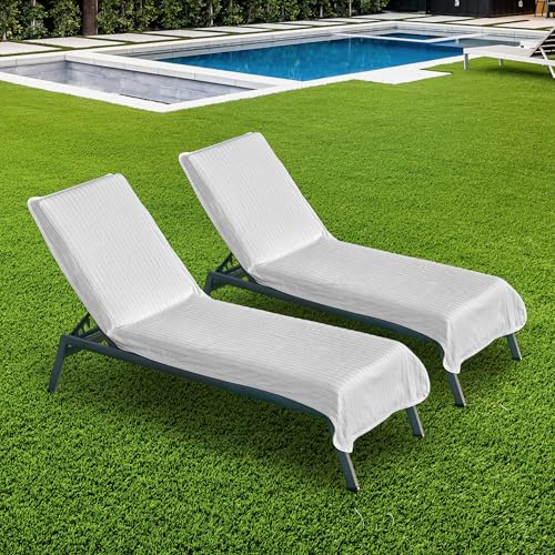 Boca Terry Lounge Chair Towel Cover, 100% Cotton Chaise Lounge Towels for Pool or Beach Chair - Fitted Top