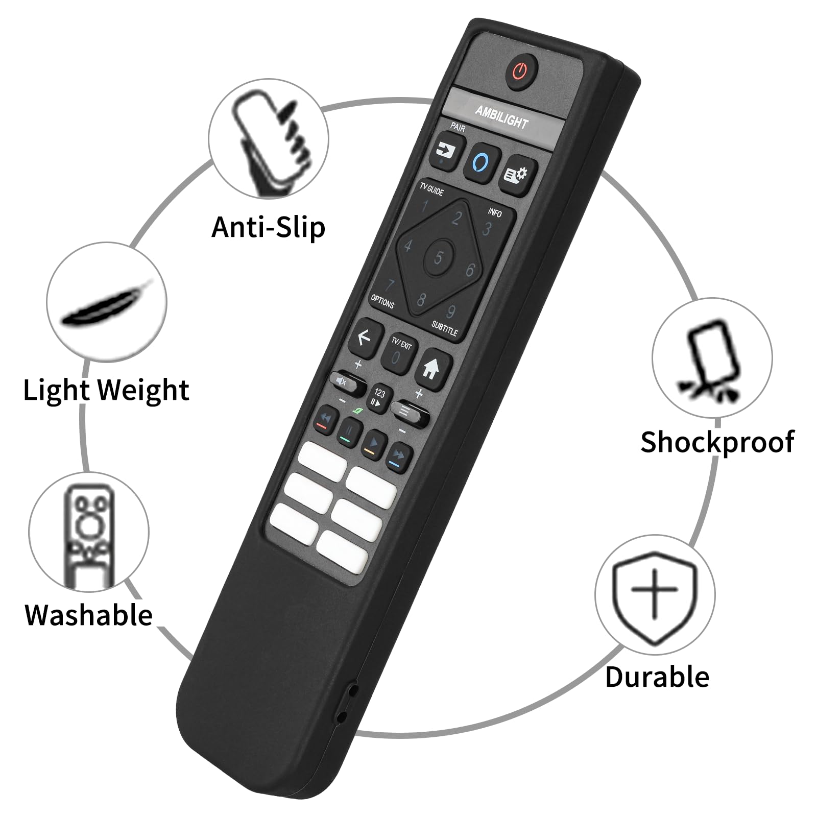 Custodia Telecomando in Silicone Compatibile Con Philips SRC-3215-01 SRC-3215-06 SRC-3216-12 SRC-3216-06S TV Telecomando Copertura Protettiva Antiurto Con un Cordino(Nero)