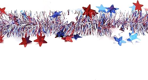 Miniatura 4 de Dzrige Guirnalda patriótica de oropel de 19.8 pies para el 4 de julio, guirnalda patriótica de oropel para colgar en rojo, blanco y azul, con