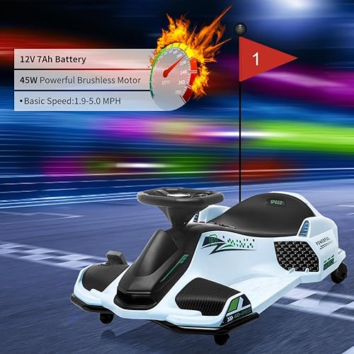 Miniatura 2 de Coche de deriva de 12 V, Go Kart eléctrico para niños con batería de 7 Ah + motor de 45 W, velocidad variable altabaja con 5 ruedas, música