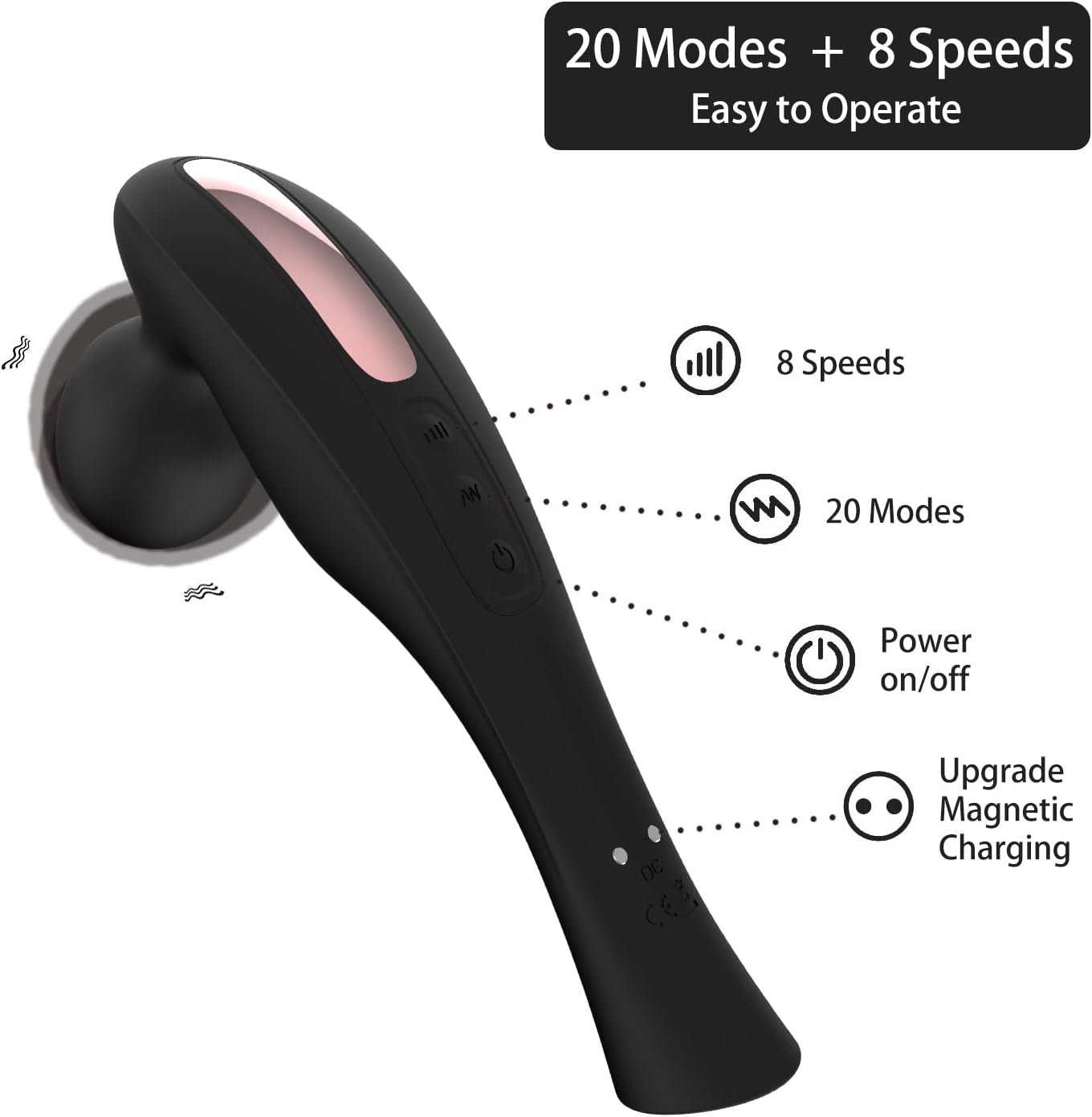 Handheld Cordless Electric Shoulders & Neck Back Massage Tools-20 Vibration Modes and 8 Speeds-Full Body Muscle Tissue Massager-Waterproof & Portable for Muscle Pain Relief & Fatigue.(Black)