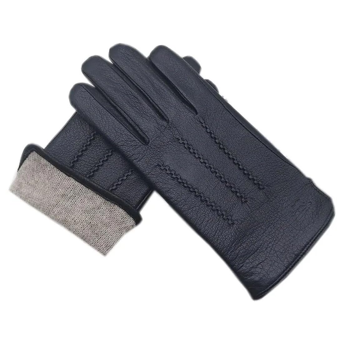 Guanti invernali da uomo in pelle di daino da donna Guanti da polso in vera pelle di daino Fodera in lana Macchina da cucire Caldo Guida Equitazione Col Nero 11, Nero , 45,5 EU