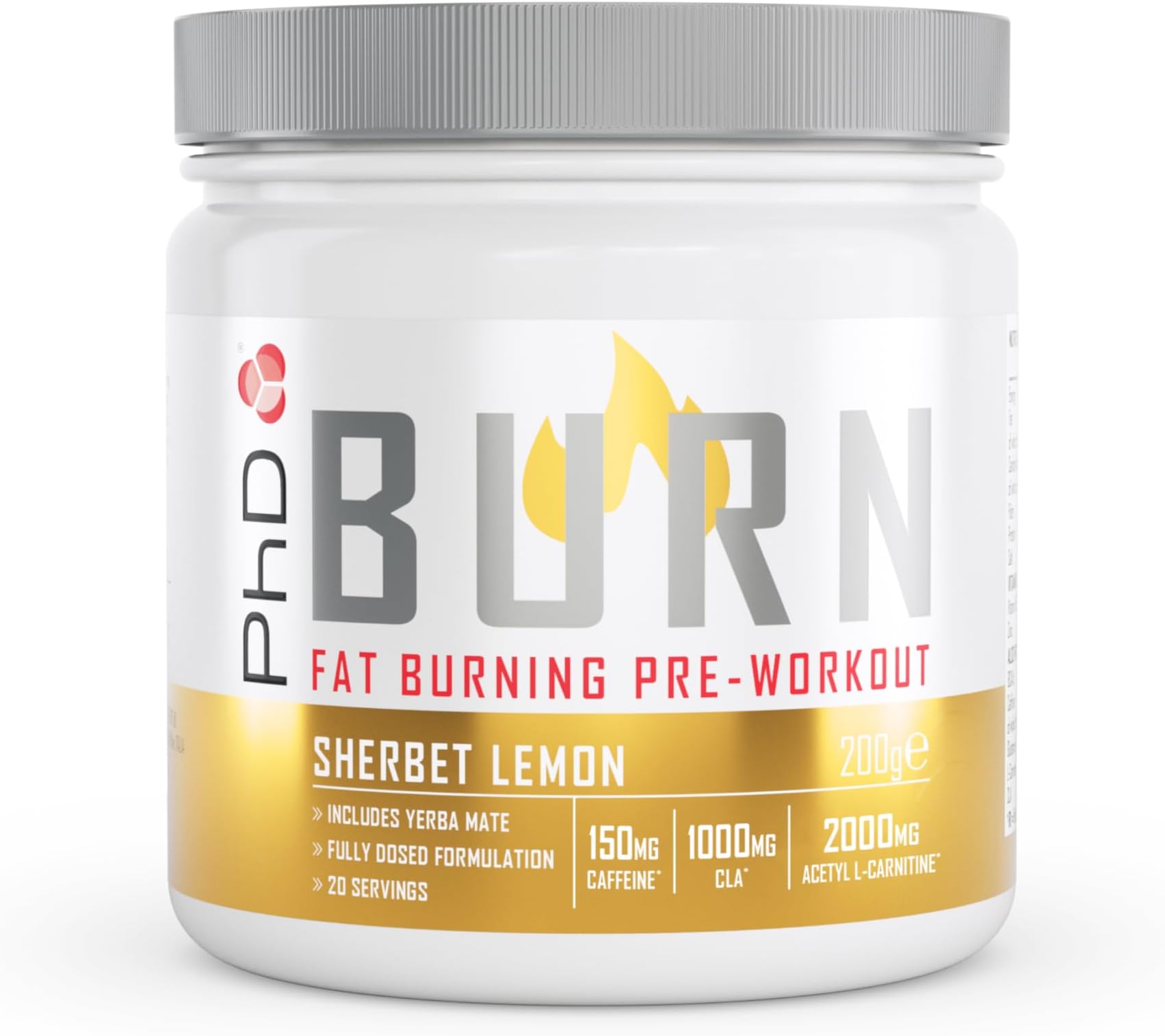 Burn Pre Workout Powder with L Carnitine for Women and Men, Rich in CLA, High Caffeine for pre-Workout, Sherbert Lemon Flavour, 20 Servings (200g)