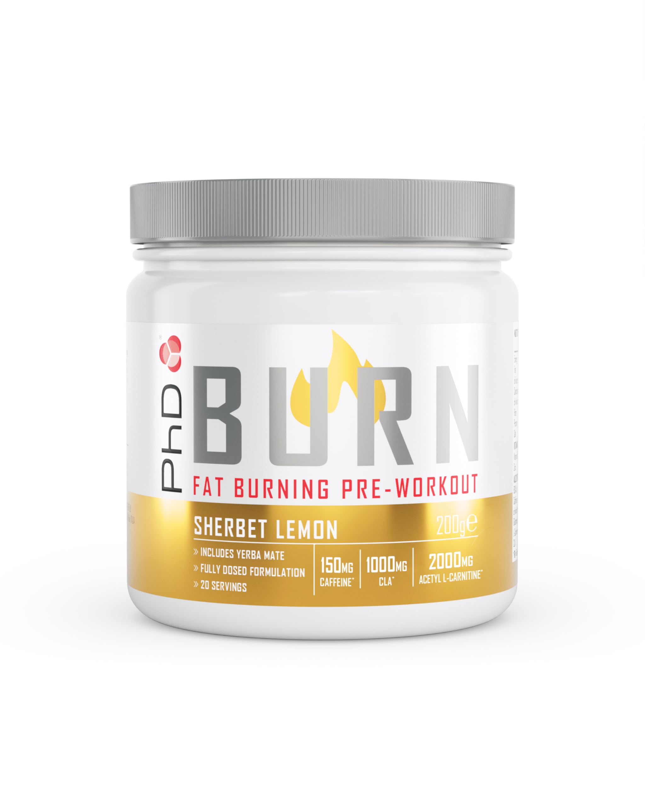 Burn Pre Workout Powder with L Carnitine for Women and Men, Rich in CLA, High Caffeine for pre-Workout, Sherbert Lemon Flavour, 20 Servings (200g)