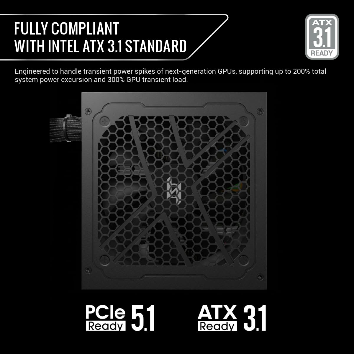 GAMEMAX MAX P550B 550 W | 80 Plus Brąz | ATX 3.1. Źródło niemodułowe 200-240 V AC (230 V UE), bez RGB - kompatybilne z RTX 40/50 i obudowami PC.