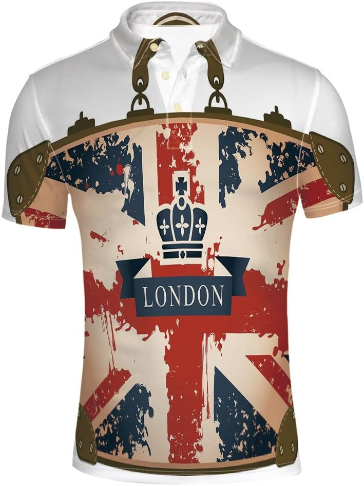 iPrint Adult Men's with British Flag London Ribbon and Crown Polo Shirt