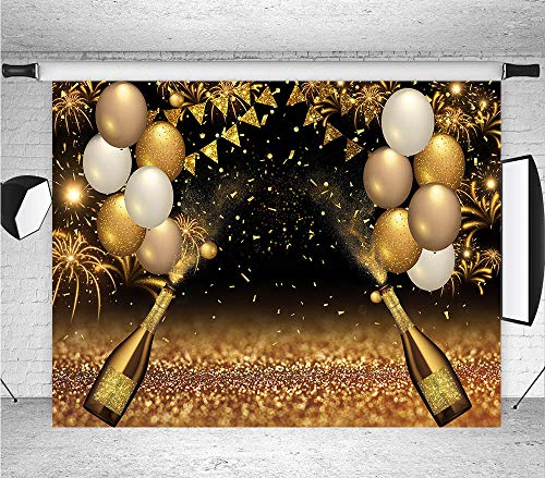 Black Golden Balloons Photography Background Gold Champagne Bokeh Photo Backdrops for Graduation Prom Holiday Party Supplies Father's Day Birthday Decoration Studio Props Banner 7X5ft