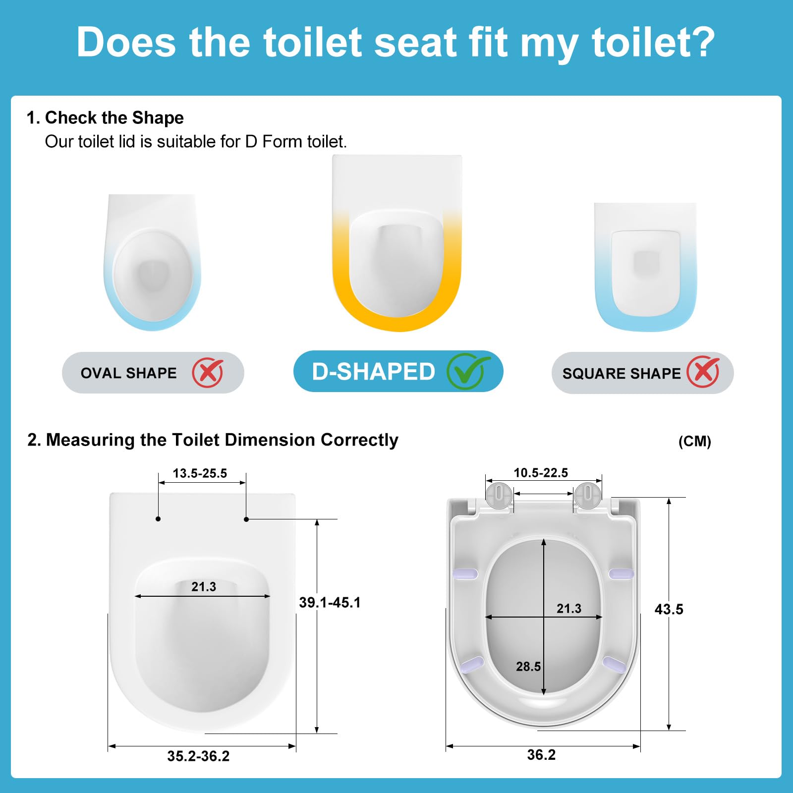 YEAUPE PRO Tavoletta WC Universali D Forma, Copriwater, Sedile WC Chiusura Ammortizzata con Sgancio Rapido a un Pulsante, Modello di installazione allegato, Trama di rombo Bianco, 43,5*36,2*5,1 CM