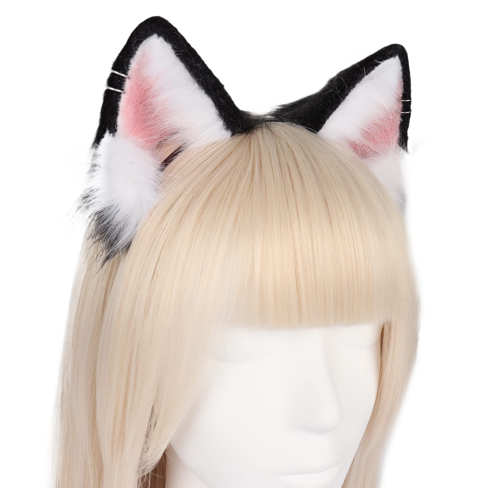 QinRuan Animal Cosplay Costume Accessories Furry Faux Fur Cat Ears Headband and Fox Tail Set Halloween Accessory: 1-bwp