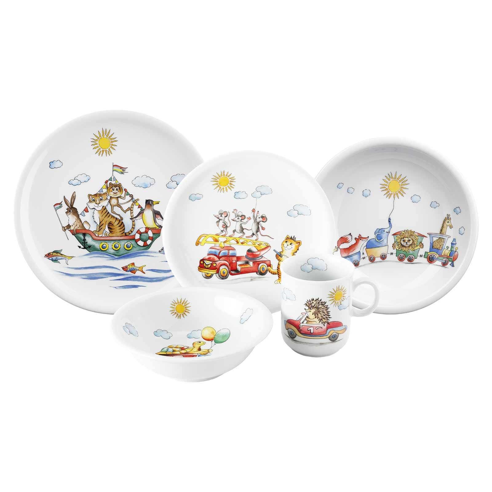 Seltmann Weiden Lot de 5 assiettes compactes pour enfants - Assiette et gobelet pour enfants avec motifs colorés - Porcelaine - Flink Flitzer